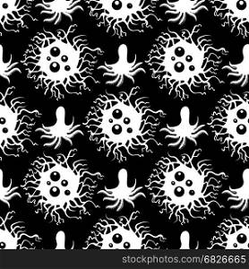 Seamless pattern with white microbes. Seamless pattern with white microbes and immune bacteries on black backdrop. Vector illustration