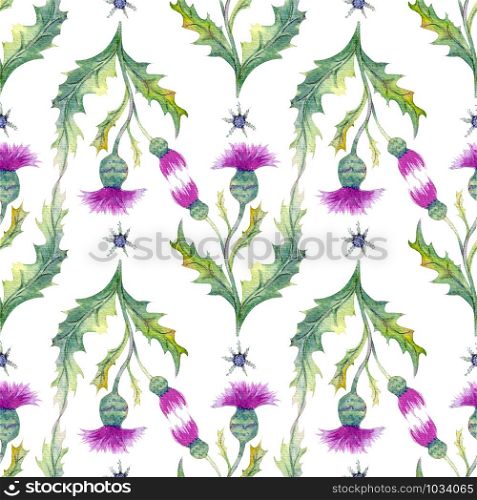 Seamless pattern with wildflowers and leaves on white background. Floral pattern for Wallpaper or fabric. Watercolor illustration. Element of packaging design, invitations, cards, etc.. Seamless pattern with wildflowers and leaves on white background. Floral pattern for Wallpaper or fabric. Watercolor illustration. Element of packaging design, invitations, cards, etc