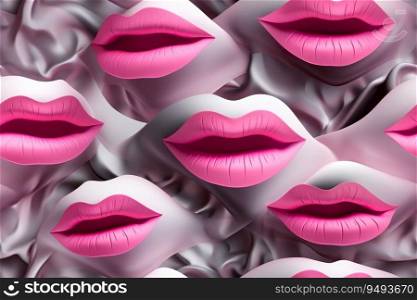 Seamless pattern with woman lips. Applicable for fabric print, textile, wrapping paper, wallpaper. Background with pink female lips. Repeatable texture. Sensual, passion and beauty. Generative AI. Seamless pattern with woman lips. Applicable for fabric print, textile, wrapping paper, wallpaper. Background with pink female lips. Repeatable texture. Sensual, passion and beauty. Generative AI.