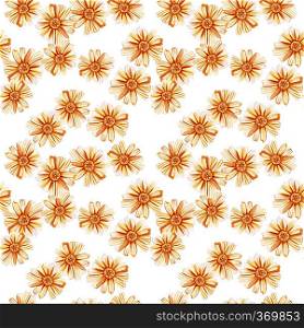 Seamless pattern with yellow orange daisies. Watercolor wildflowers on white background. Field of daisies. Design for natural cosmetics, herbal tea, fabric.. Seamless pattern with yellow orange daisies.