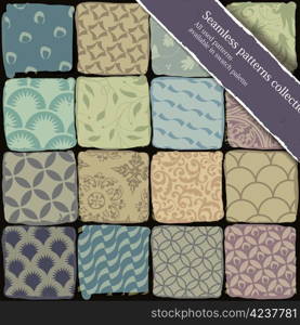Seamless patterns collection. All used patterns available in swatch palette. Vector, EPS10