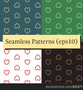 Seamless patterns set with hearts. Background of hearts on Valentine Day. Good for textiles, interior design, for book design, website background.. Vector seamless pattern with nice hearts on background.