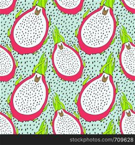 Seamless pitaya fruit pattern. Vector illustration for menu, wallpapers and scrapbooks. Seamless pitaya fruit pattern. Vector illustration for menu, wallpapers and scrapbooks.