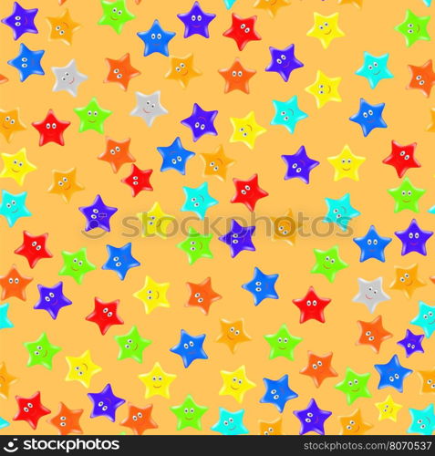 Seamless Starry Pattern.. Set of Colorful Stars on Orange Background. Seamless Starry Pattern.