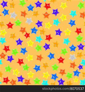 Seamless Starry Pattern.. Set of Colorful Stars on Orange Background. Seamless Starry Pattern.