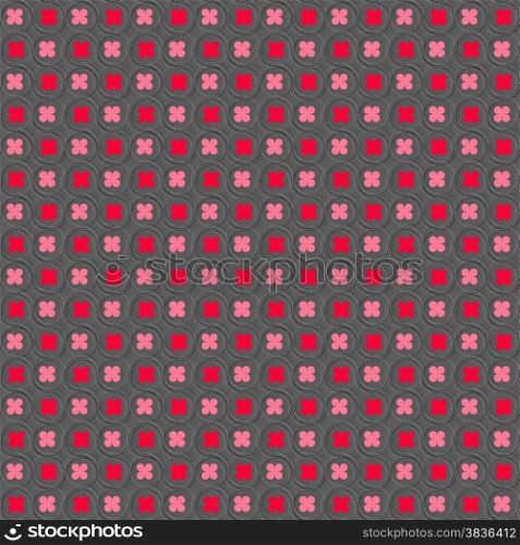 Seamless stylish geometric background. Modern abstract pattern. Flat textured design. Colored red and pink with hairy circles.