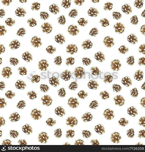 Seamless texture Collection of watercolor painted cones on a white background New Year