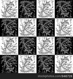Seamless texture New Year Christmas Year of the Rat Mouse hid behind the tree of cheese black and white drawing