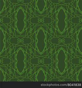 Seamless Texture on Green. Element for Design. Ornamental Backdrop. Pattern Fill. Ornate Floral Decor for Wallpaper. Traditional Decor on Green Background. Seamless Texture on Green.