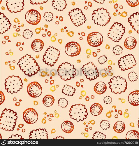 Seamless texture with cookies on coffee background