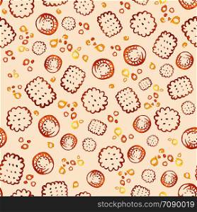 Seamless texture with cookies on coffee background