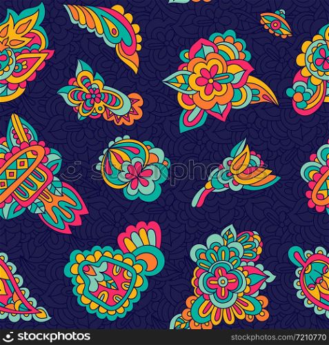 Seamless vector paisley pattern abstract colorful surface design. Seamless vector paisley pattern floral