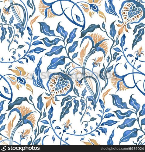 Seamless vintage pattern of Abstract Flowers. Watercolor Hand Drawn background. Hand Drawn seamless pattern of Abstract Flowers. Hand Drawn seamless pattern of Abstract Flowers