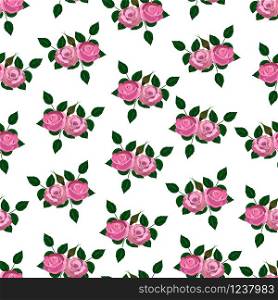 seamless wallpaper pink roses on a white background with leaves. seamless wallpaper pink roses with leaves