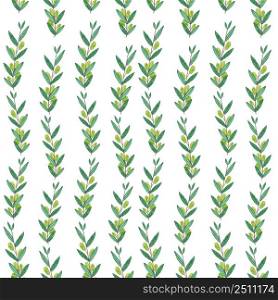 Seamless watercolor pattern with olive branches. Illustration on white background. Nature and Organic concept. Natural product.