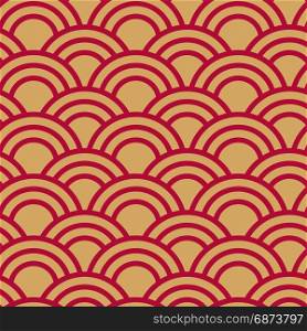 Seamless wave japanese pattern. Traditional japanese seamless wave pattern in red and gold. Good for textile, cover or package.