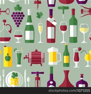 Seamless wine pattern.Flat design.. Seamless wine pattern. Flat design of icons.