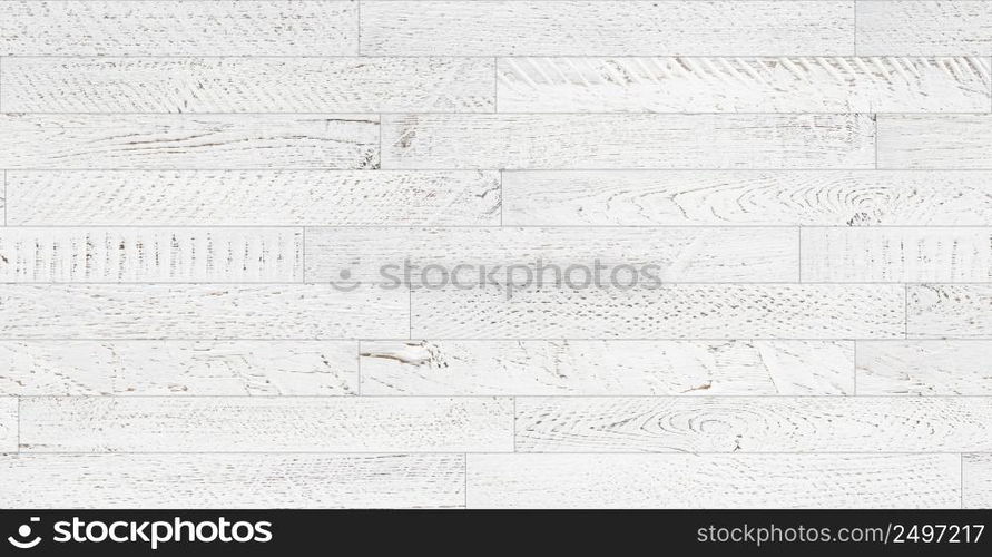 Seamless wood planks texture. Vintage white painted and softly weared tileable white wooden background flatlay top view.