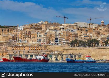 Seaport in the harbor of the city Valletta. Malta.. Valletta. The old harbor and port.