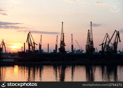 Seaport night time. The Odessa trading seaport. Ukraine