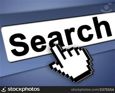 search bar on computer with mouse pointer , on blue background