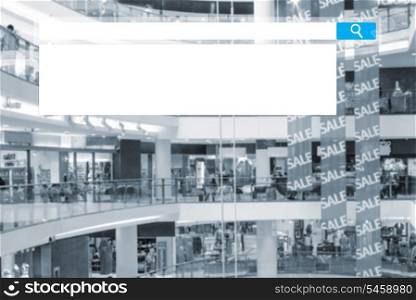 search box on blurred photo of a modern mall. seacrh in mall