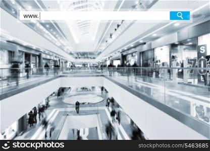 search box on blurred photo of a modern mall. seacrh in mall