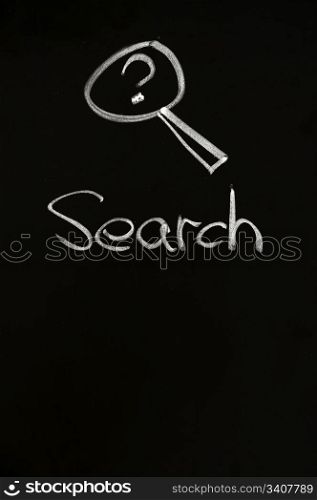 Search button with a magnifying glass on blackboard