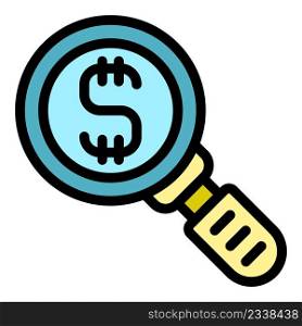 Search dollar icon. Outline search dollar vector icon color flat isolated. Search dollar icon color outline vector