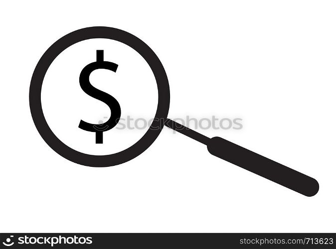 Search dollar money icon on white background. flat style design. search money sign.