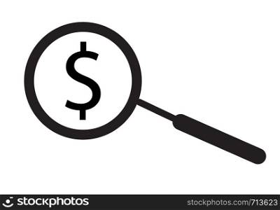 Search dollar money icon on white background. flat style design. search money sign.