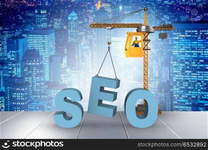 Search engine optimisation concept with crane