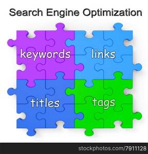 Search Engine Optimization Puzzle Shows Links, Tags, Titles And Keywords
