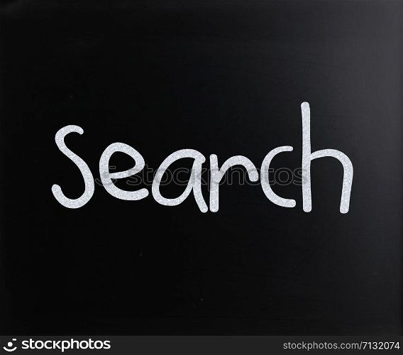 ""Search" handwritten with white chalk on a blackboard"
