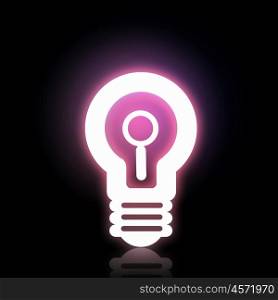 Search icon. Glowing light bulb icon with search symbol inside
