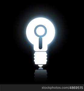 Search icon. Glowing light bulb icon with search symbol inside