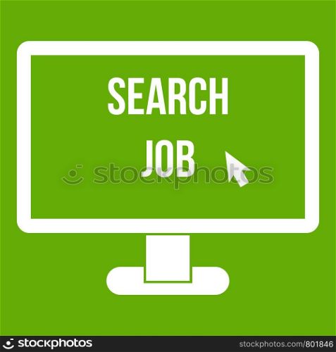 Search Job icon white isolated on green background. Vector illustration. Search Job icon green