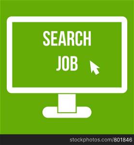 Search Job icon white isolated on green background. Vector illustration. Search Job icon green