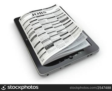 Search jobs on newspaper in tablet. Conceptual image. 3d