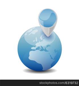 search, news, gps, navigation concept - blue globe with map pin illustration