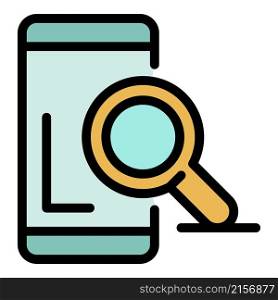 Search smartphone problem icon. Outline search smartphone problem vector icon color flat isolated. Search smartphone problem icon color outline vector
