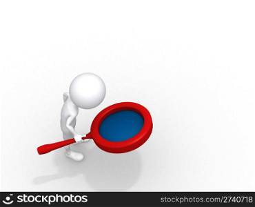 searching, men with loupe, 3d