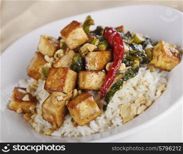 Seared Tofu with Chinese Broccoli and Rice