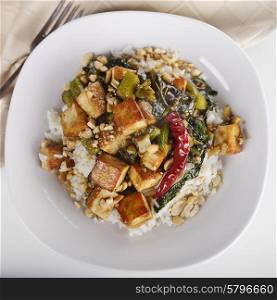 Seared Tofu with Chinese Broccoli and Rice