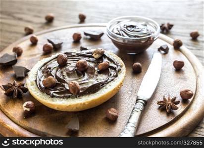 Seasame bun with chocolate cream and nuts