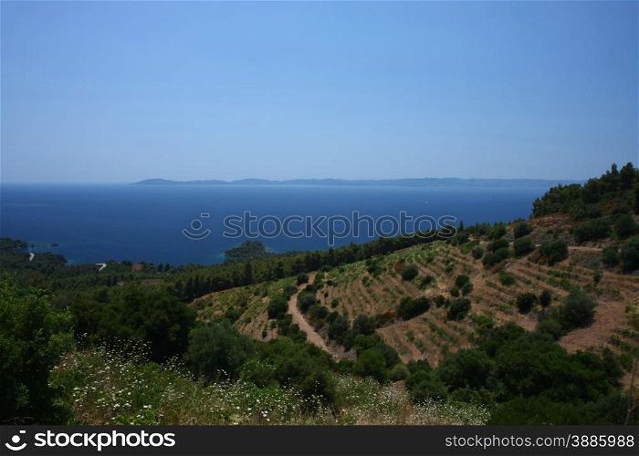 Seascape and landscape at Chalcidici peninsula in Greece