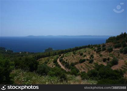 Seascape and landscape at Chalcidici peninsula in Greece