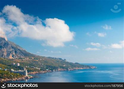 Seascape, mountains and horizon, picturesque view of the Crimean peninsula, Russia