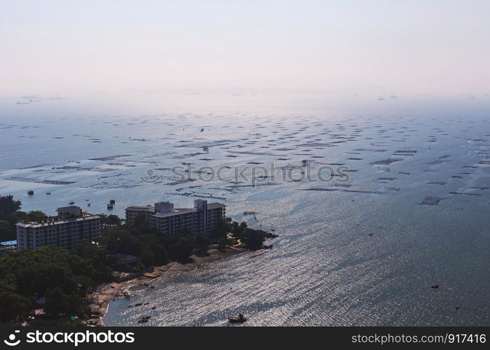 Seascape of farming oyster in east area of Thailand.