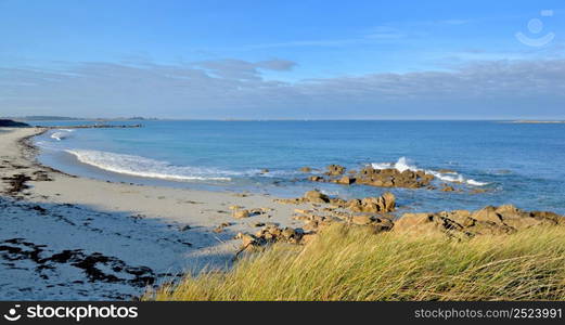 seascape on iroise sea under blue sky in Brittany - France